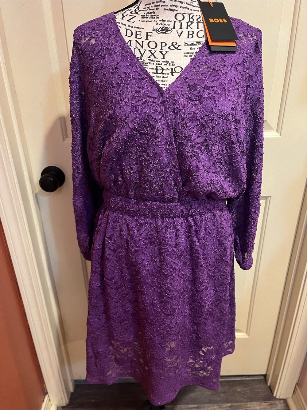 Hugo Boss Violet Lace Long Sleeve V-Neck Dress